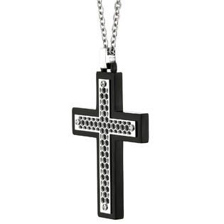 Stainless Steel Cross Pendant With Texture and 22 Ball Chain