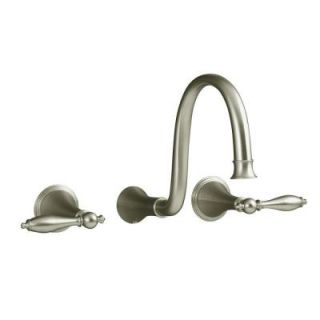 KOHLER Finial 8 in. Wall Mount 2 Handle Low Arc Bathroom Faucet in Vibrant Brushed Nickel (Valve Not Included) K T343 4M BN