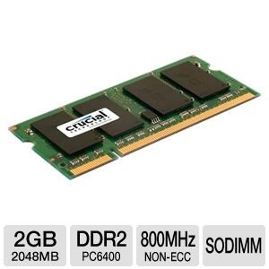 Crucial 2GB Notebook Memory   DDR2 800MHz, 2GB Single, SODIMM (PC2 6400), 200 Pin   CT25664AC800