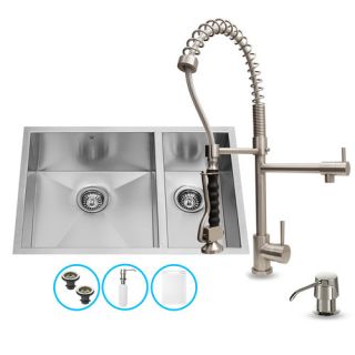 Vigo 29 x 27 Double Bowl Undermount Kitchen Sink with Faucet, Two
