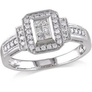 1/3 Carat T.W. Princess and Round Cut Diamond Engagement Ring in 14kt White Gold