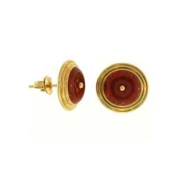 Mason Kay 14k Yellow Gold Red Jadeite Button Earrings  