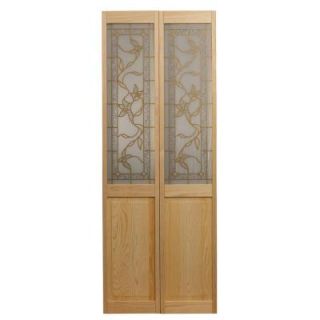Pinecroft 32 in. x 80 in. Glass Over Panel Universal/Reversible Tuscany Wood Interior Bi Fold Door 871928