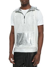 Daniel Won Waffle Perforated Leather Vest, Silver