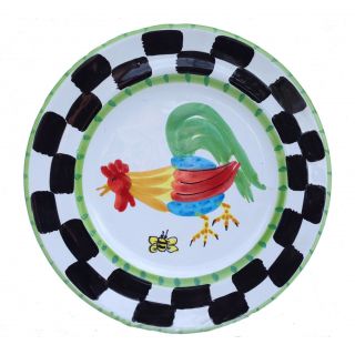 Proud Fools Black/ White and Green Rooster Decorative Plate (Italy