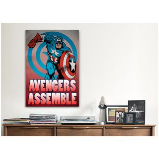 iCanvas Marvel Comic Book Captain America Tagline: Avengers Assemble
