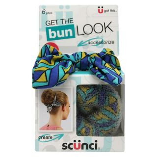 Conair Printed Bun Maker & Scrunchie with Tails   Blue/Aqua (6 Count