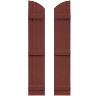Builders Edge 14 in. x 81 in. Board N Batten Shutters Pair, 4 Boards Joined with Arch Top #027 Burgundy Red 090140081027