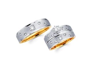 Diamond Engagement Ring & Wedding Bands 14k White Yellow Gold (1/2 CT)