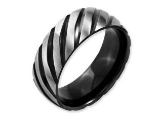 Stainless Steel 8mm Black Ip Plated Swirl Brushed & Polished Band, Size 8.5