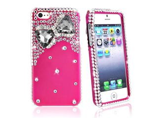 Insten Diamonds with 3D Hot Pink Bow Tie Snap on Case Cover + Colorful Diamond Screen Protector compatible with Apple iPhone 5