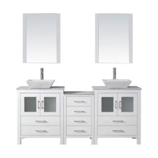 Virtu USA Dior 66 in. W x 18.3 in. D x 33.43 in. H White Vanity With Marble Vanity Top With White Square Basin and Mirror KD 70066 WM WH