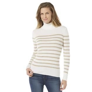 Basic Editions Womens Metallic Turtleneck Sweater   Striped