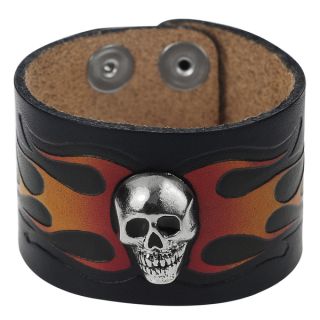 Vance Mens Leather Flame Skull Bracelet   Shopping   Big