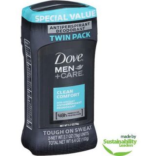 Dove Men+Care Clean Comfort Antiperspirant Deodorant, 2.7 oz, Twin Pack