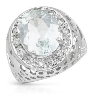 Cocktail Ring with 4.2ct TW Aquamarine and Diamonds in 14K White Gold
