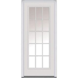 Milliken Millwork 30 in. x 80 in. Classic Clear Glass 15 Lite Primed White Builder's Choice Steel Prehung Front Door Z000022R