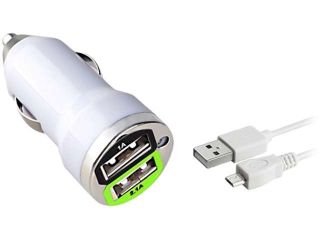 Insten White Micro USB 2  in 1 Cable 3FT+White Dual USB Mini Car Charger Adapter Compatible With Samsung Galaxy Note 2 N7100 N7000