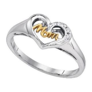 Sterling Silver 0.02ctw Fancy Sleek Fashion Pave Diamond MOM & Heart Ring
