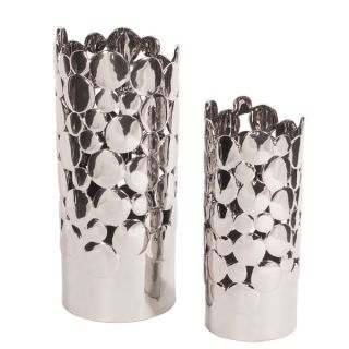 Bright Nickel Plated Ceramic Coin Vases (Set of 2)  