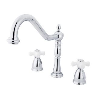 Heritage Double Handle Widespread Kitchen Faucet with Porcelain Cross