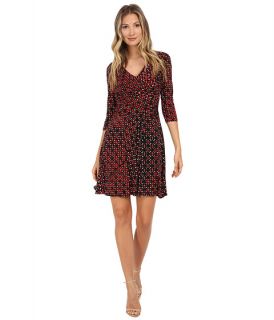 Donna Morgan 3/4 Sleeve Rouch Waist Jersey Fit and Flare Dress Poppy Red Multi
