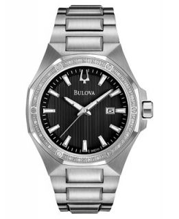 Bulova Mens Diamond Accent Stainless Steel Bracelet Watch 44mm 96E111
