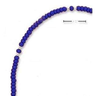SS 9 Inch Silver and Lapis Colored Pony Bead Anklet   Jewelry