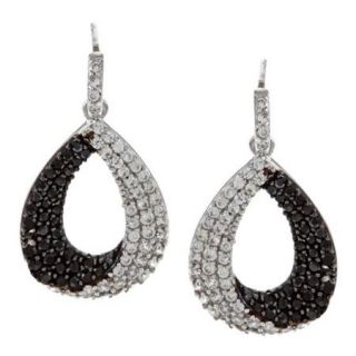 La Preciosa Sterling Silver Black and White CZ Teardrop Earrings