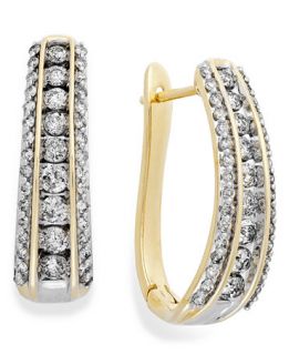 Diamond Channel J Hoop Earrings in 10k White or Yellow Gold (1 ct. t.w