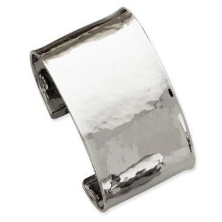 14k 6.5in White Gold 1.5IN Hammered Polished Cuff Bangle (0.2IN x 1.5IN )