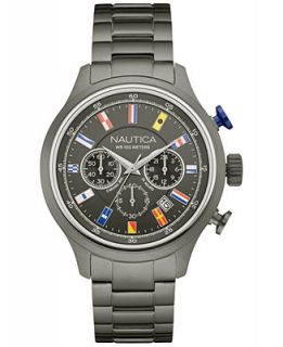 Nautica Mens Chronograph Gunmetal Stainless Steel Bracelet Watch 44mm