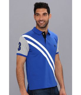 U.S. POLO ASSN. Small Pony Diagonal Stripe Polo w/ Solid Sleeve Cobalt Blue