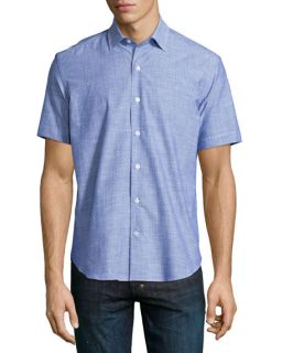 Culturata Dot Print Short Sleeve Shirt, Blue Pattern