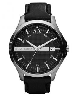 Armani Exchange Watch, Mens Black Leather Strap 46mm AX2101