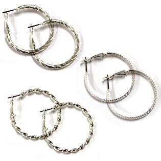 Attention Womens 3 Pair Textured Hoop Earrings   Jewelry   Fashion