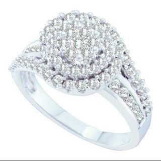 14K White Gold 1.0ctw Glamorous Pave Diamond Round Wedding Fashion Flower Ring