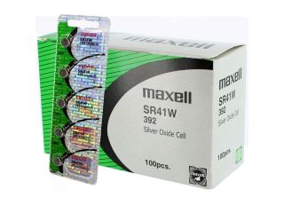 100pk Maxell Silver Oxide Watch Battery SR41W High Drain Replaces 392 FAST SHIP