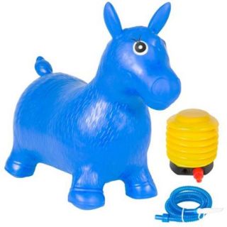 Kids Blue Horse Hopper, Inflatable Jumping Horse Ride on Bouncy Pump Included