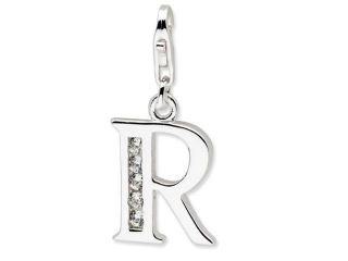 CZ Letter R Lobster Clasp Charm in Sterling Silver