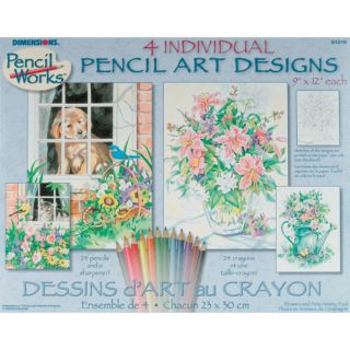 Pencil By Number Kit Set of 4: Cat, Dog, Floral   14976039  
