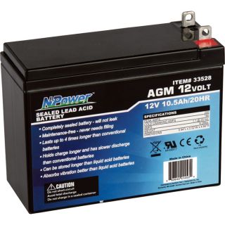 NPower 12 Volt Sealed Lead Acid Battery — 10 1/2Ah