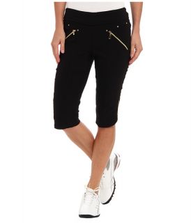 Jamie Sadock Skinnylicious 24 In Knee Capri With Gold Zippers And Control Top Mesh Panel Black With