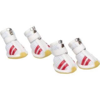 PET LIFE Medium White and Red Spring Mesh Shoes (Set of 4) F14WRM