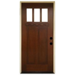 Steves & Sons 36 in. x 80 in. Shaker 3 Lite Stained Mahogany Wood Prehung Front Door M2203 CT PJ4LH