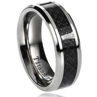 Vance Co. Men's Titanium Black Carbon Inlay Band (7 mm) Black, 8.5