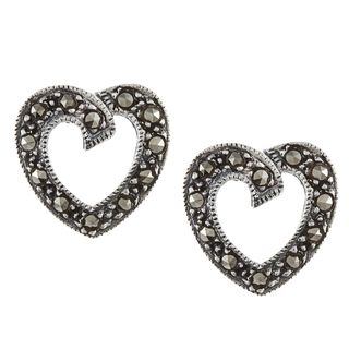 Glitzy Rocks Sterling Silver Marcasite Open Heart Stud Earrings