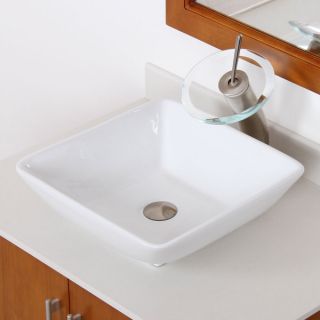 Elite High temperature Ceramic Square Bathroom Sink / Brushed Nickel
