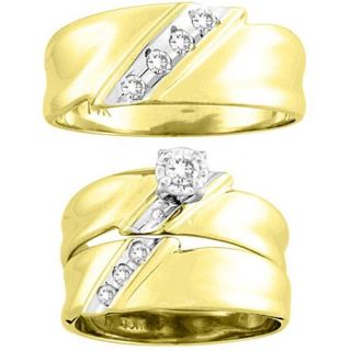 14K Yellow Gold 0.26cttw Round Diamond Trio His and Hers Bridal Band Ring Set