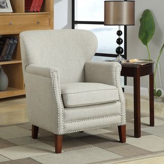 Erika Brown/ Beige Linen Accent Chair